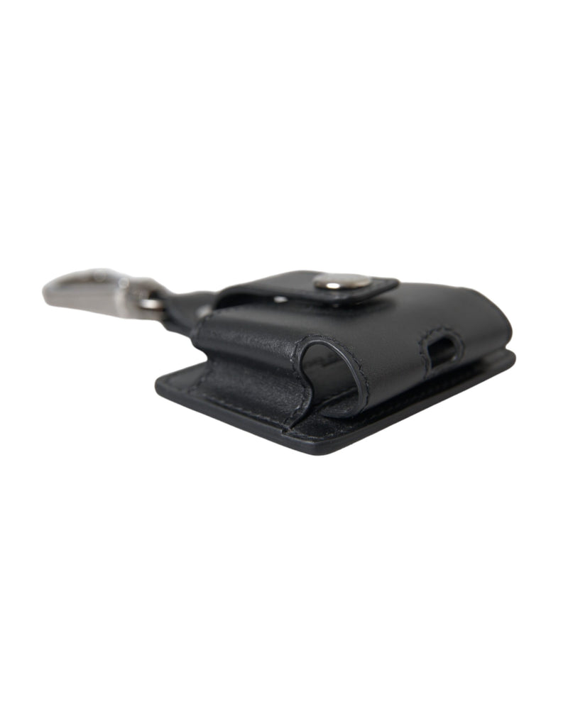 Dolce & Gabbana Étui en Cuir Noir pour Airpods avec Métal Argenté