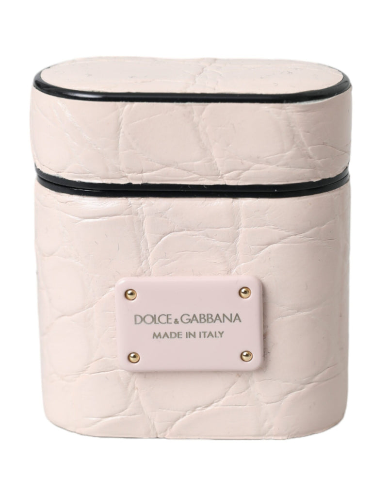 Dolce & Gabbana Light Pink Leather Airpods Case with Metal Logo