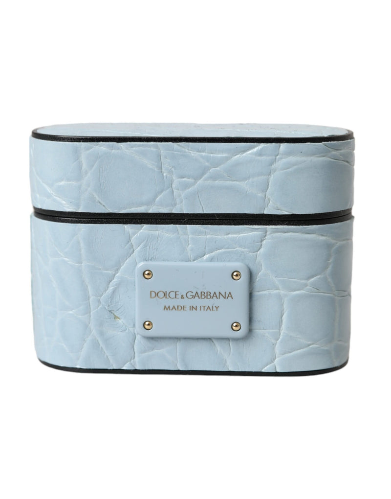 Dolce & Gabbana Light Blue Leather Airpods Case with Metal Logo