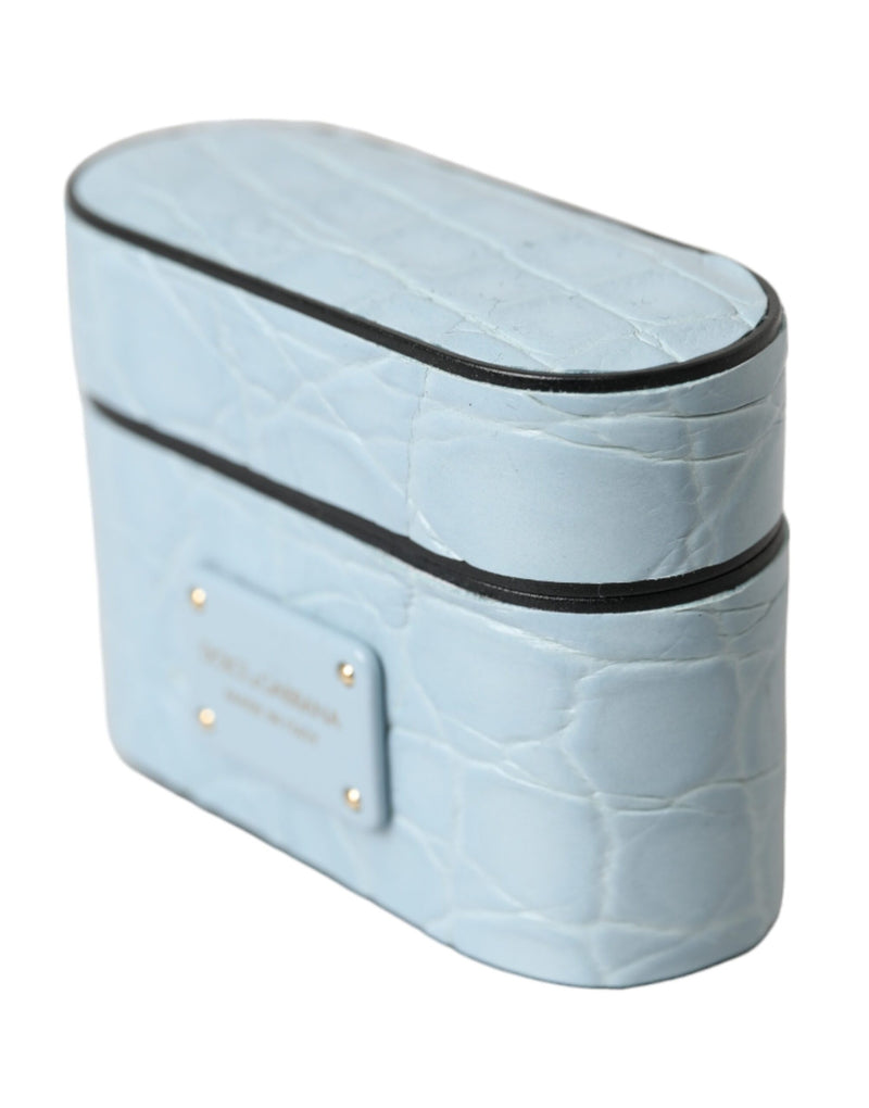 Dolce & Gabbana Light Blue Leather Airpods Case with Metal Logo