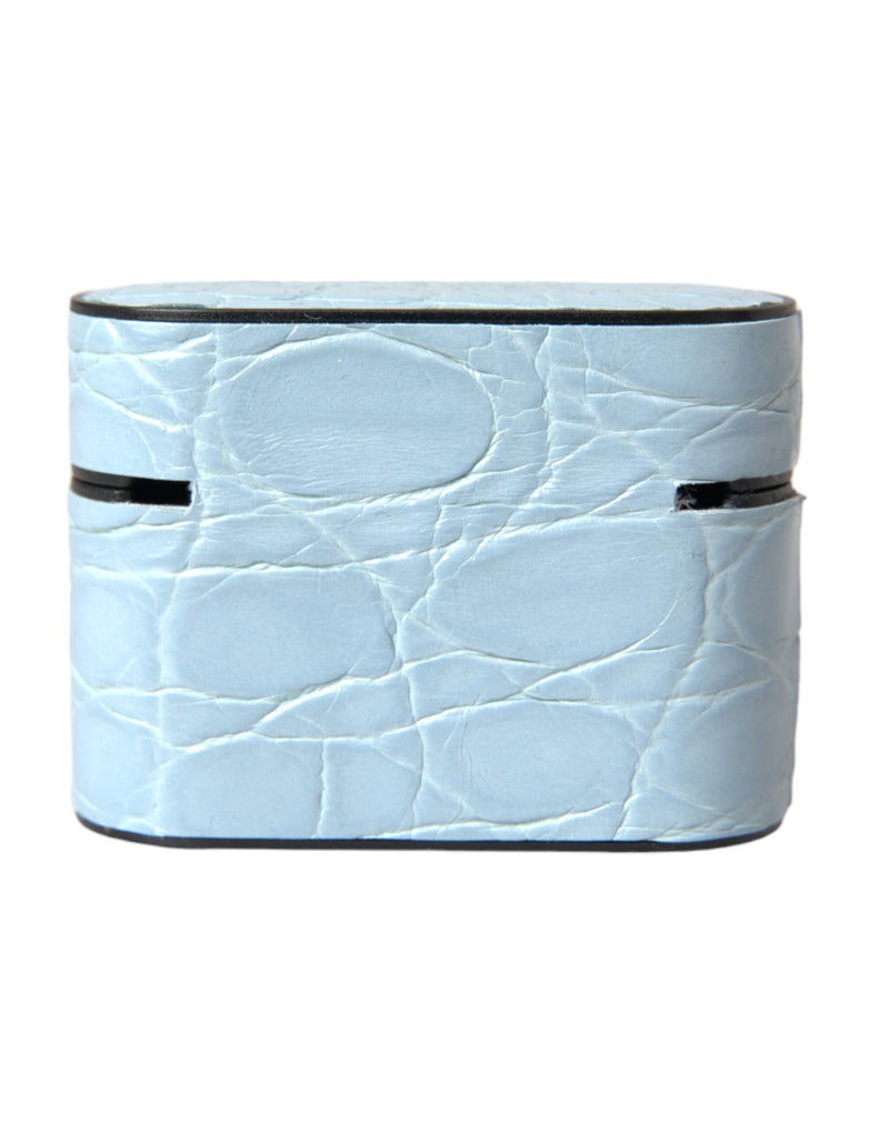 Dolce & Gabbana Light Blue Leather Airpods Case with Metal Logo