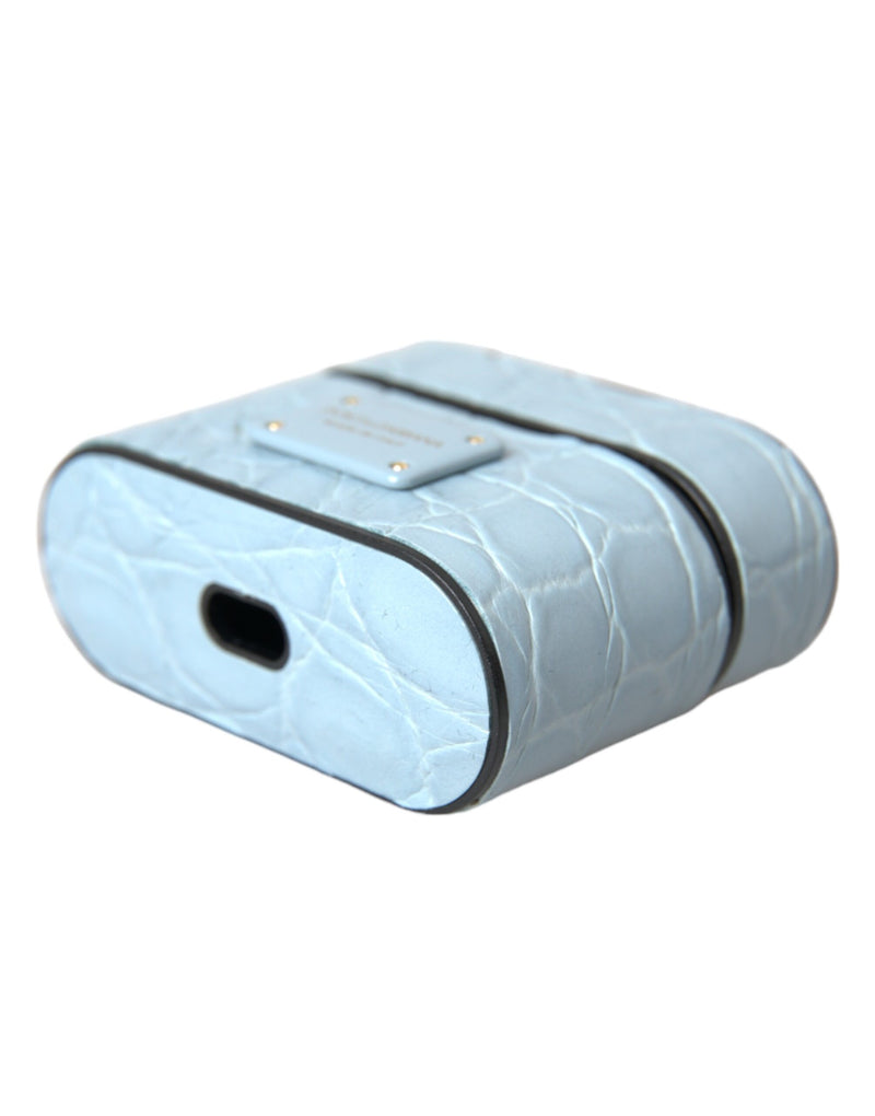 Dolce & Gabbana Light Blue Leather Airpods Case with Metal Logo