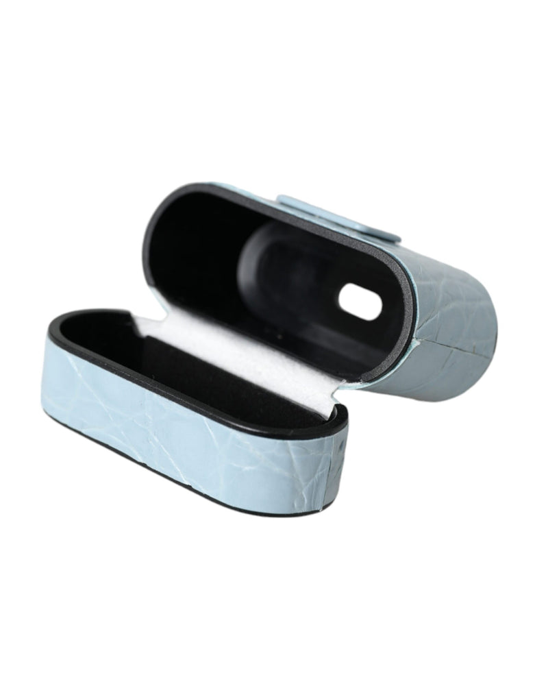 Dolce & Gabbana Light Blue Leather Airpods Case with Metal Logo