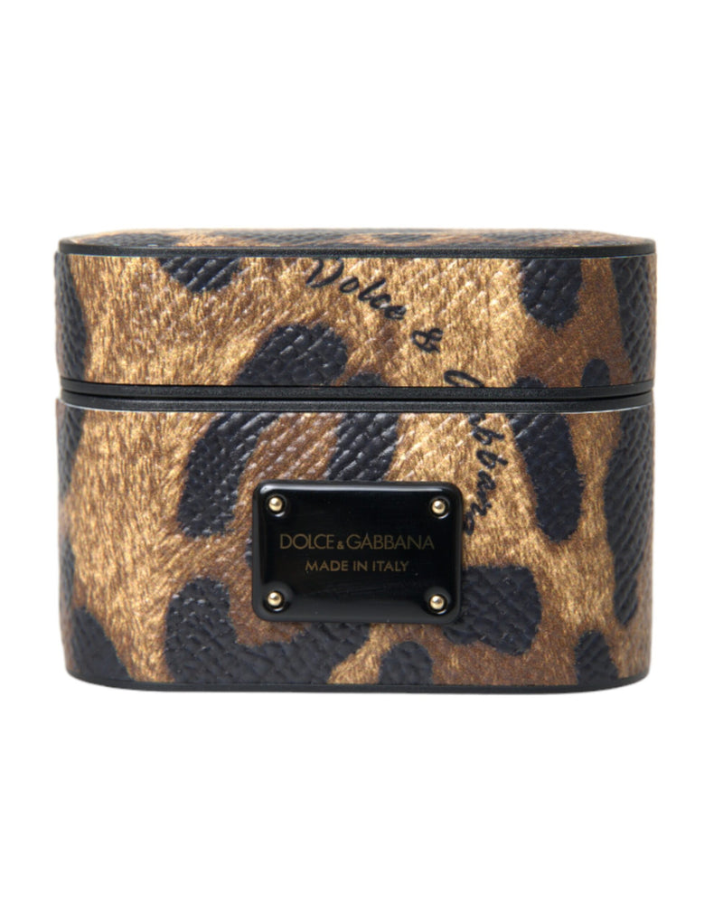 Dolce & Gabbana Brown Leopard Calf Leather Airpods Case