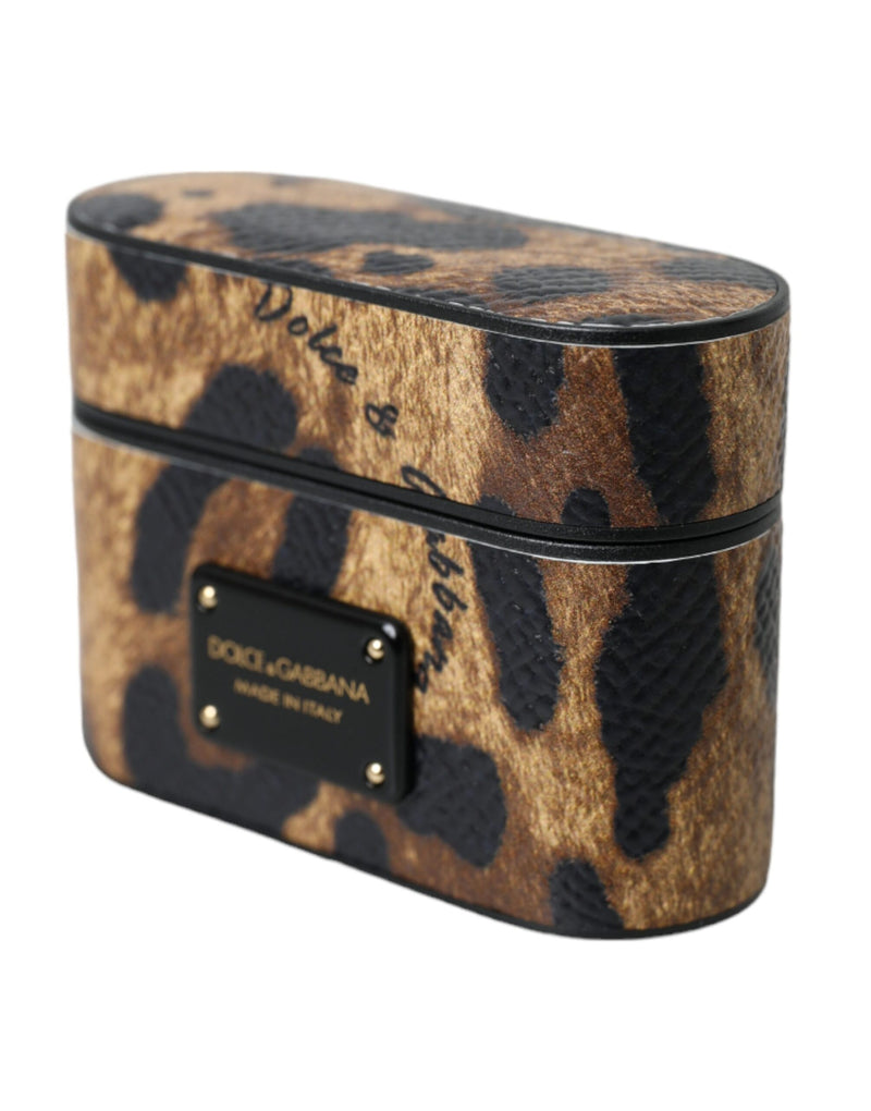 Dolce & Gabbana Brown Leopard Calf Leather Airpods Case