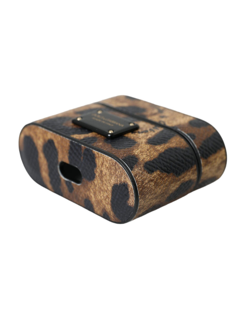 Dolce & Gabbana Brown Leopard Calf Leather Airpods Case