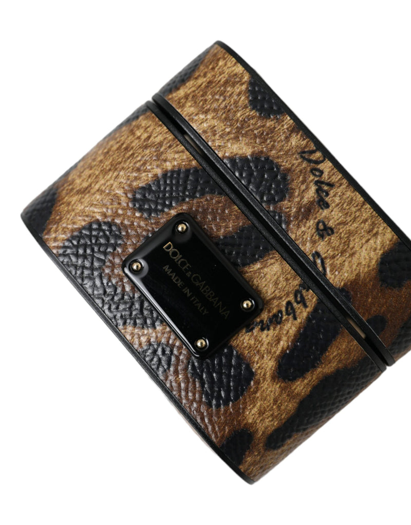 Dolce & Gabbana Brown Leopard Calf Leather Airpods Case