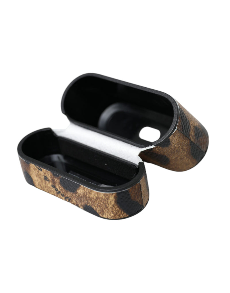 Dolce & Gabbana Brown Leopard Calf Leather Airpods Case