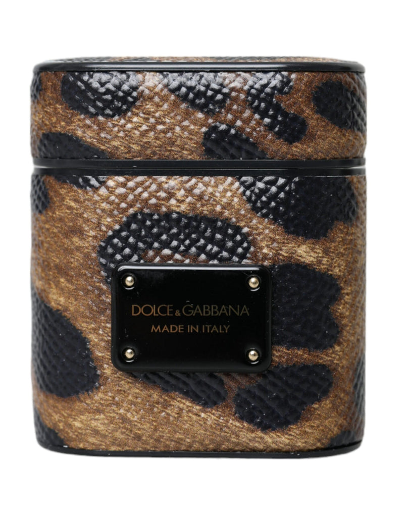 Dolce & Gabbana Brown Leopard Calf Leather Airpods Case