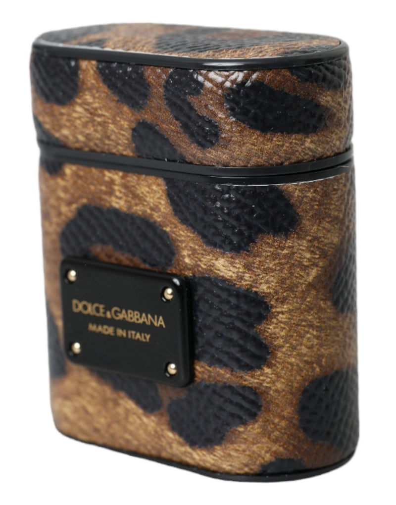 Dolce & Gabbana Brown Leopard Calf Leather Airpods Case
