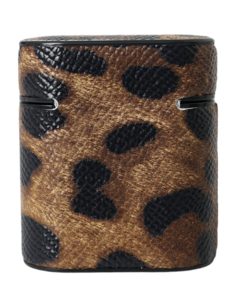 Dolce & Gabbana Brown Leopard Calf Leather Airpods Case