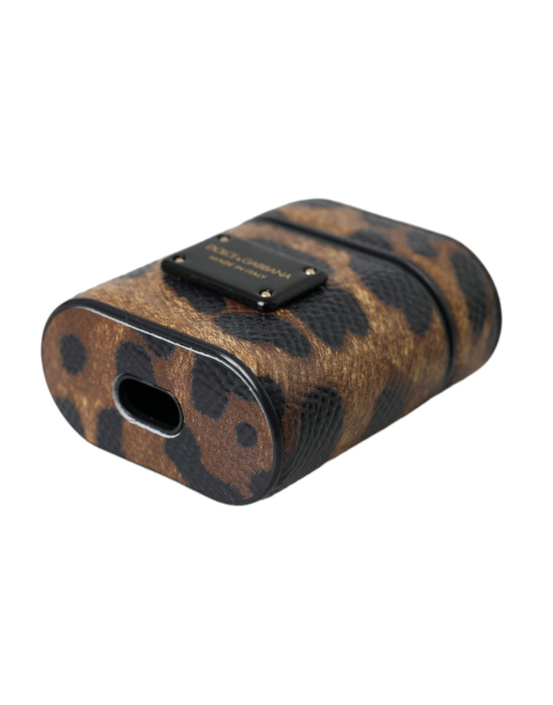 Dolce & Gabbana Brown Leopard Calf Leather Airpods Case