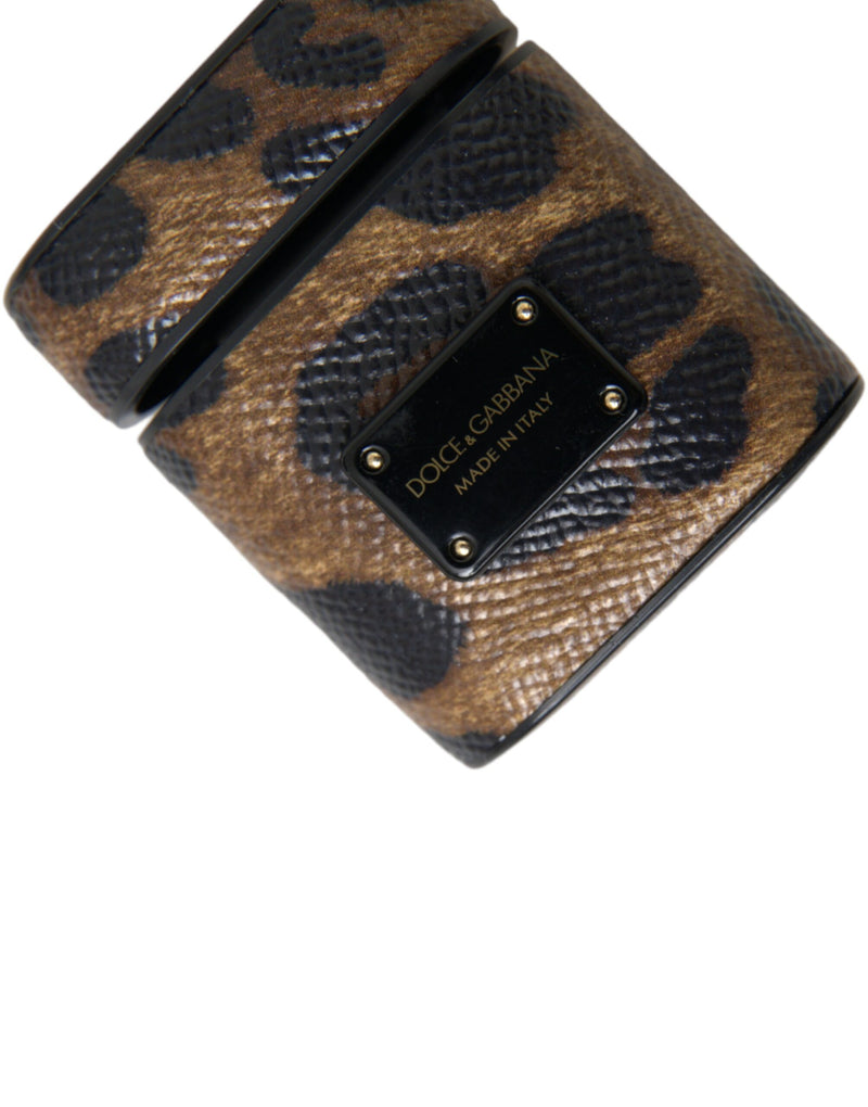 Dolce & Gabbana Brown Leopard Calf Leather Airpods Case