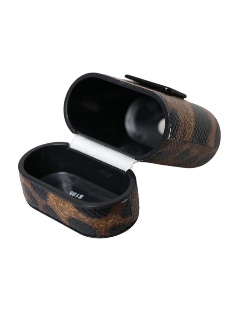 Dolce & Gabbana Brown Leopard Calf Leather Airpods Case