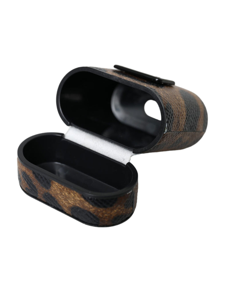 Dolce & Gabbana Brown Leopard Calf Leather Airpods Case