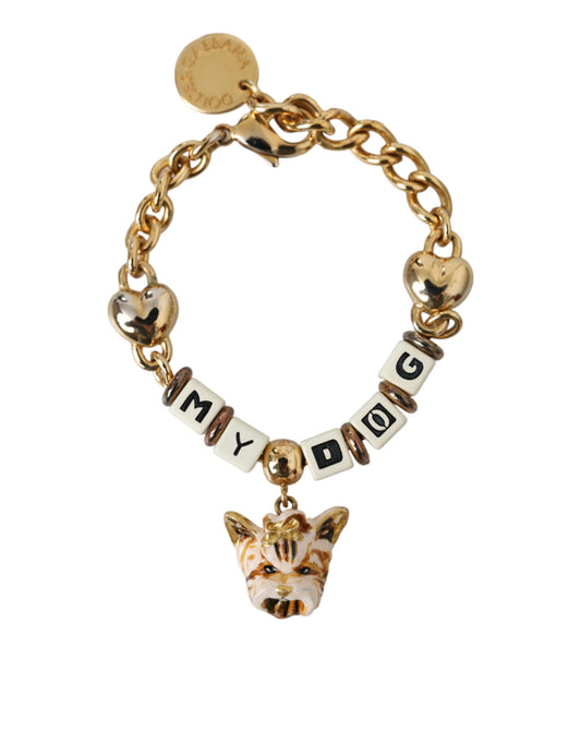 Dolce &amp; Gabbana Goudkleurige Messing Ketting MY DOG Hart Armband