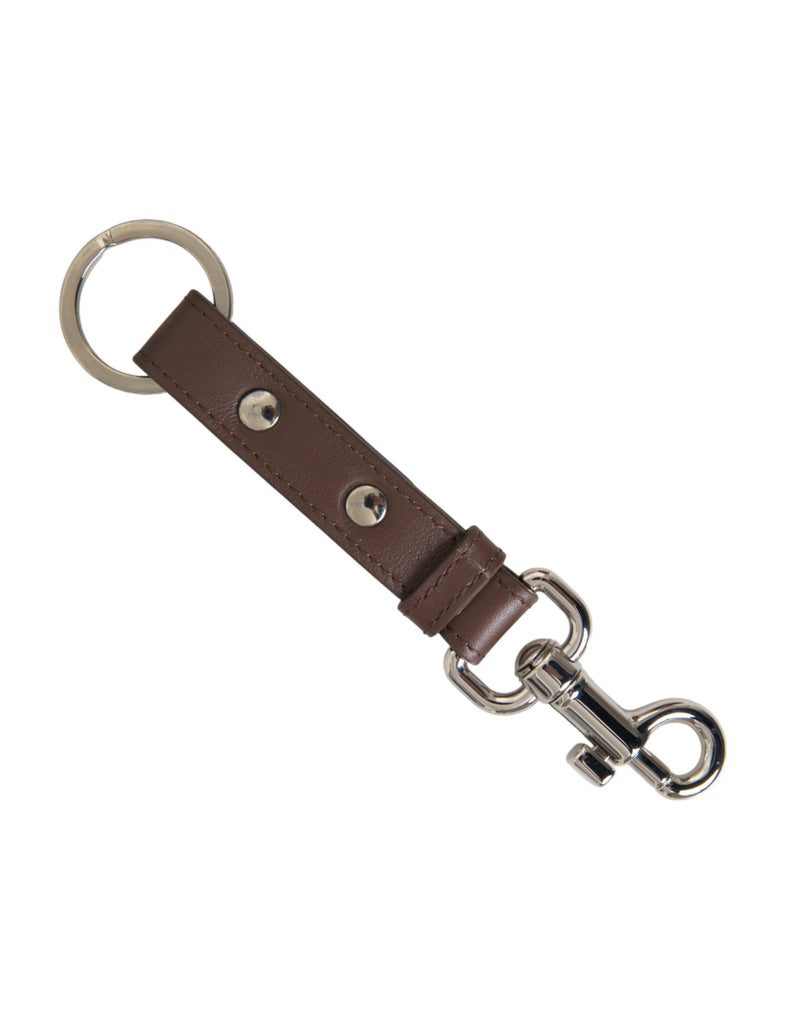 Dolce & Gabbana Brown Leather Keyring Holder with Brass Hardware
