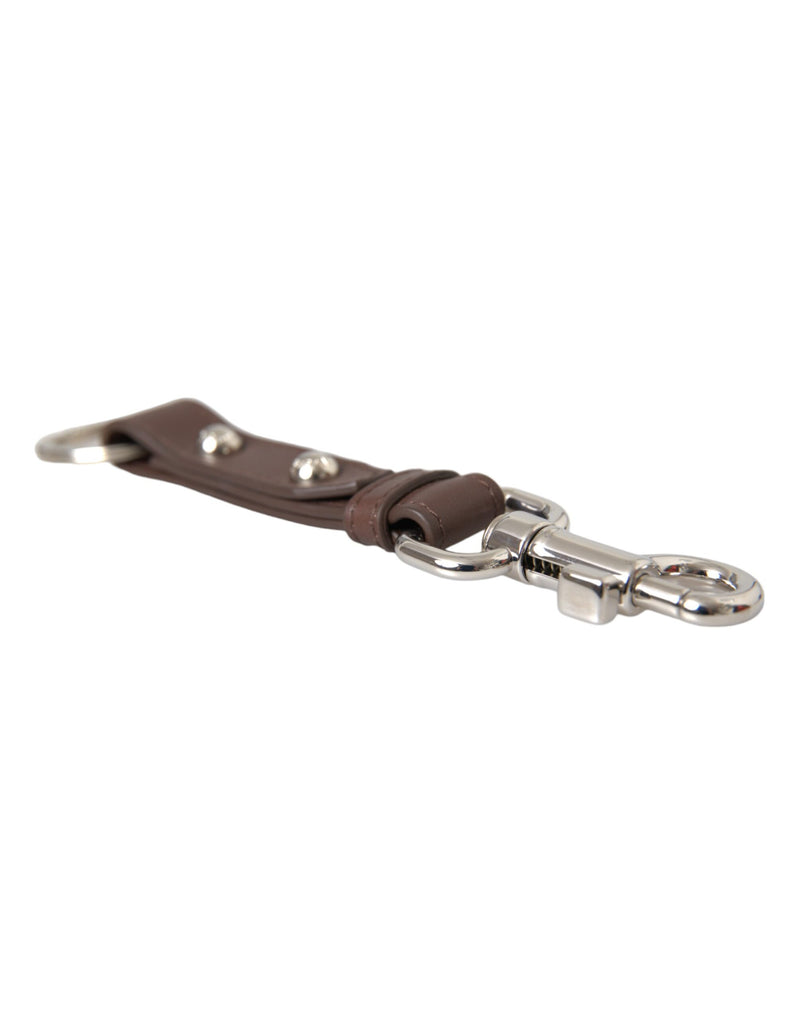 Dolce & Gabbana Brown Leather Keyring Holder with Brass Hardware
