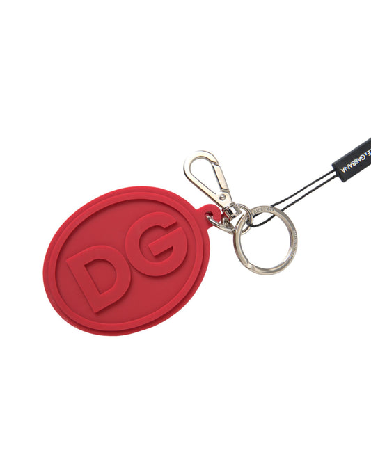 Dolce & Gabbana Rode Rubber DG Logo Zilveren Messing Metalen Sleutelhanger