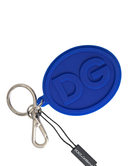 Dolce & Gabbana Blue Rubber DG Logo Zilveren Messing Metalen Sleutelhanger