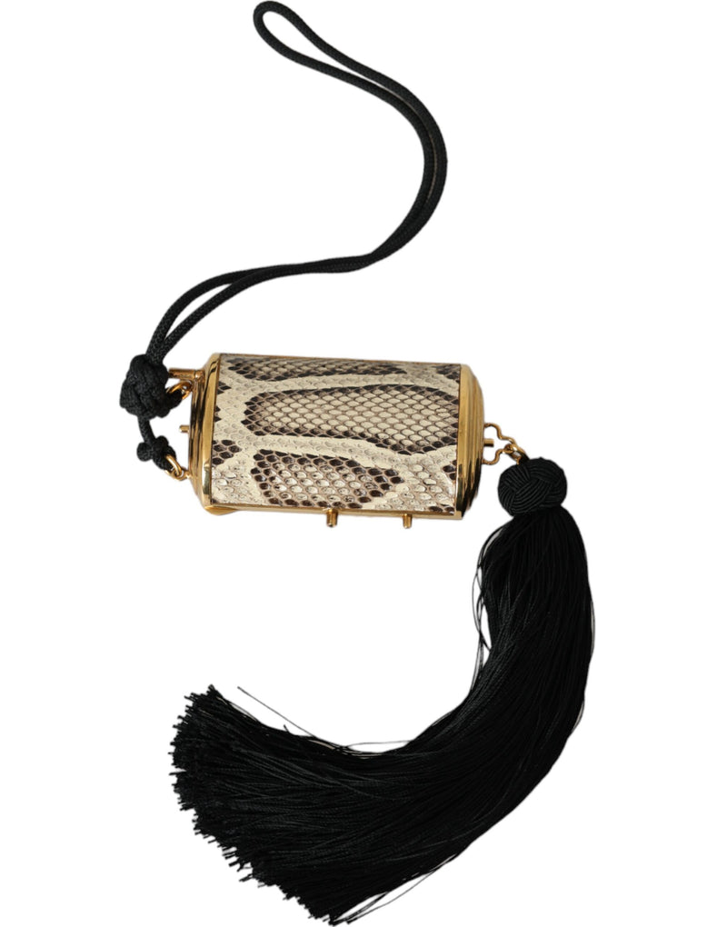 Dolce & Gabbana Beige Exotic Leather Mini Mirror Tassel Makeup Holder Bag