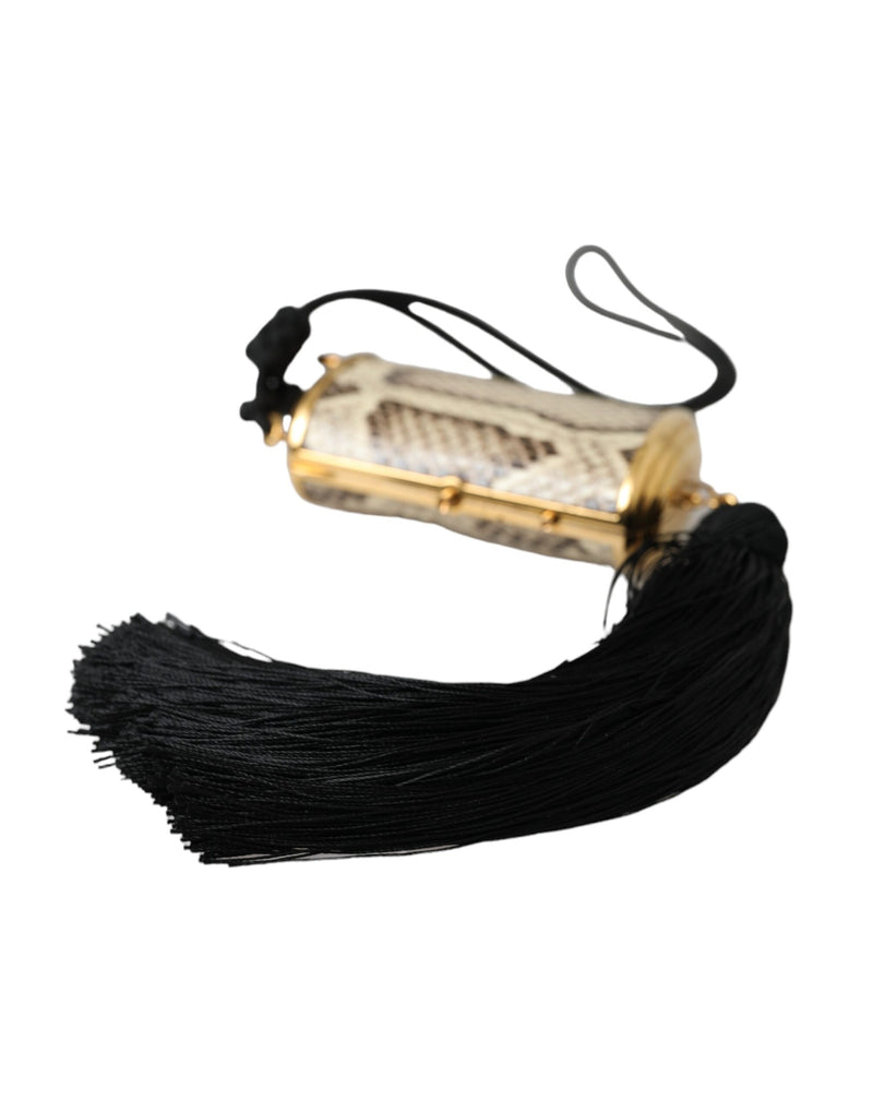 Dolce & Gabbana Beige Exotic Leather Mini Mirror Tassel Makeup Holder Bag