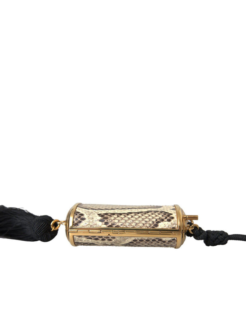 Dolce & Gabbana Beige Exotic Leather Mini Mirror Tassel Makeup Holder Bag