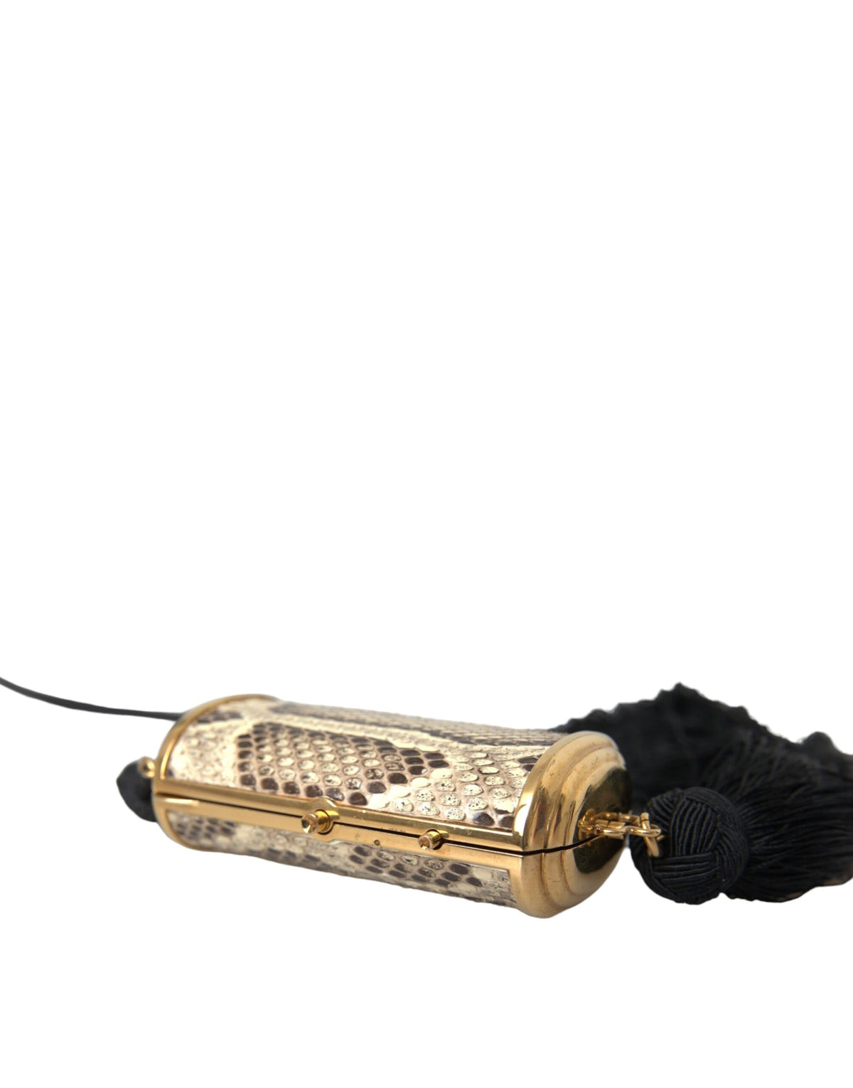 Dolce & Gabbana Beige Exotic Leather Mini Mirror Tassel Makeup Holder Bag