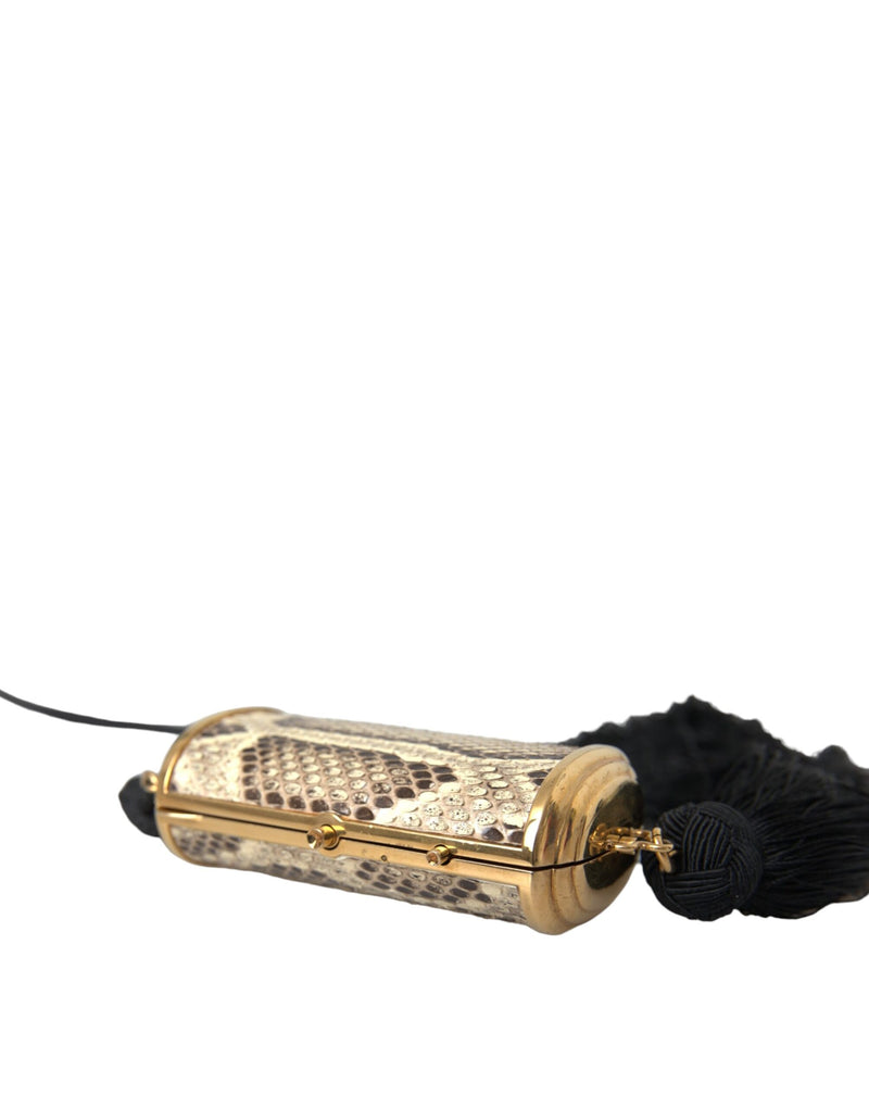 Dolce & Gabbana Beige Exotic Leather Mini Mirror Tassel Makeup Holder Bag