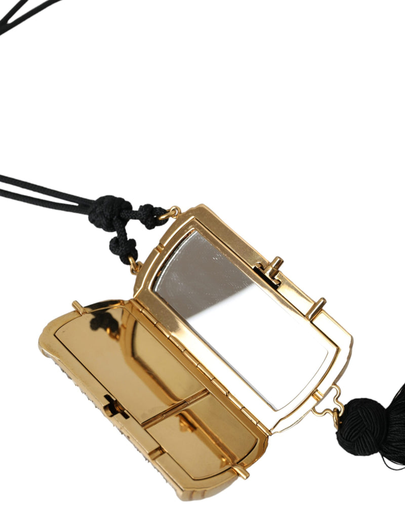 Dolce & Gabbana Beige Exotic Leather Mini Mirror Tassel Makeup Holder Bag