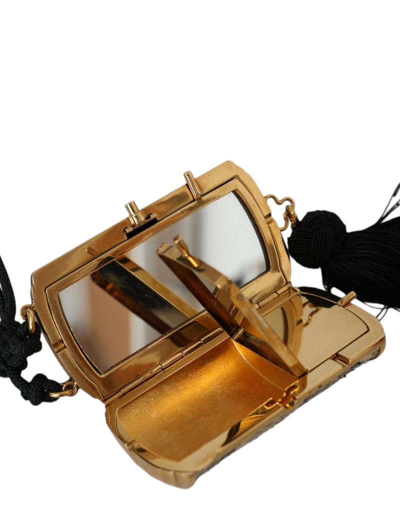 Dolce & Gabbana Beige Exotic Leather Mini Mirror Tassel Makeup Holder Bag