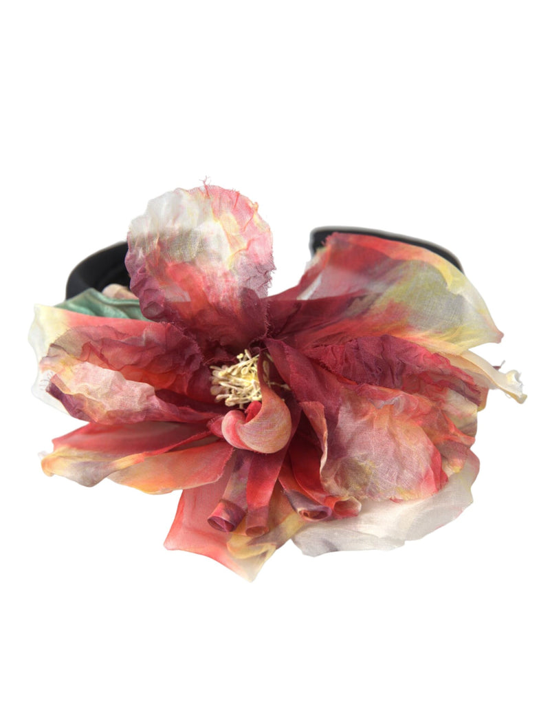 Dolce & Gabbana Rose Pink Silk Floral Black Tiara Hairband