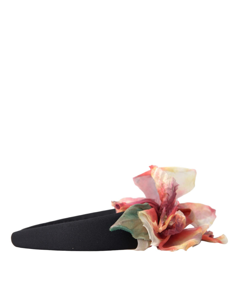 Dolce & Gabbana Rose Pink Silk Floral Black Tiara Hairband