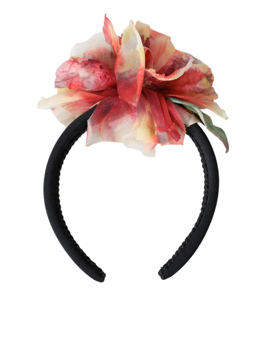 Dolce & Gabbana Rose Pink Zijden Bloemen Zwarte Tiara Dames Haarband Diadeem