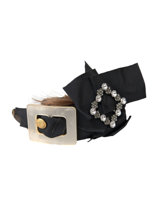 Dolce & Gabbana Zwarte Kristallen Knoop Bruin Haar Vrouwen Hoofdband Diadeem