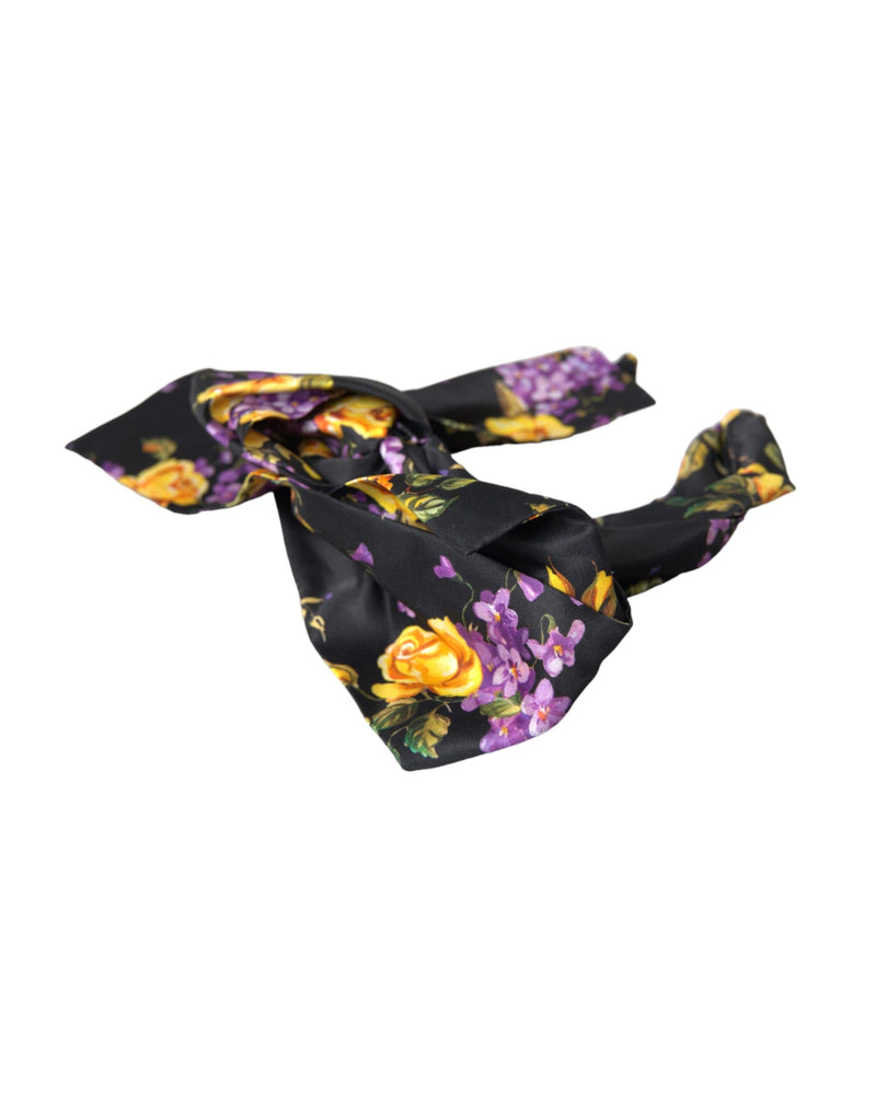 Dolce & Gabbana Black Floral Applique Silk Headband Diadem