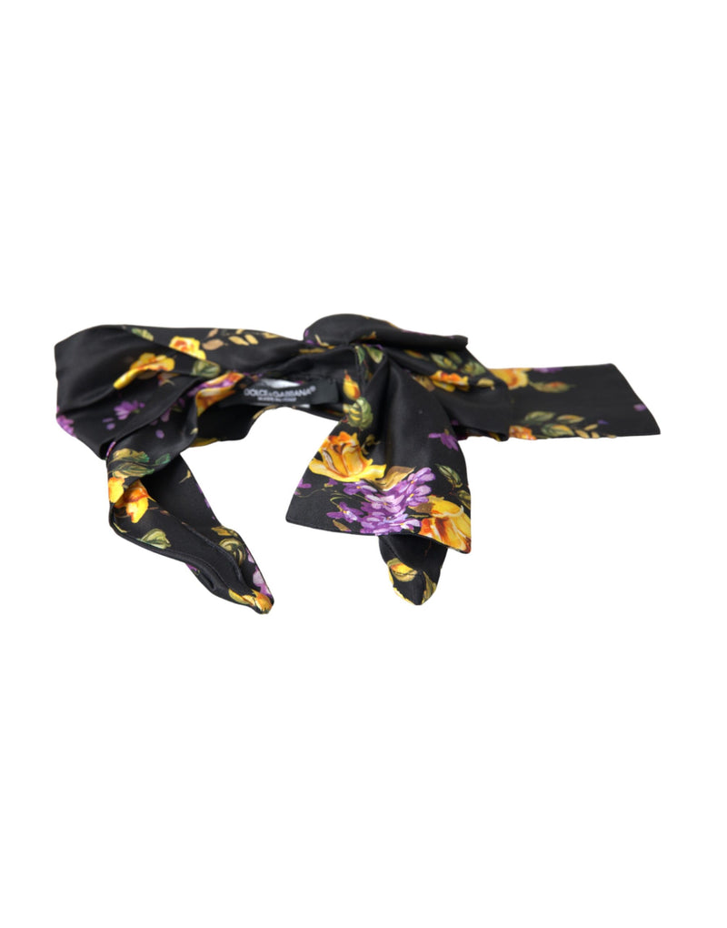 Dolce & Gabbana Black Floral Applique Silk Headband Diadem