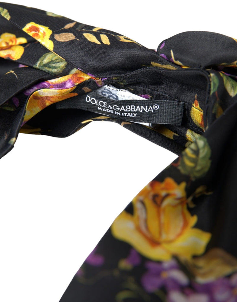 Dolce & Gabbana Black Floral Applique Silk Headband Diadem