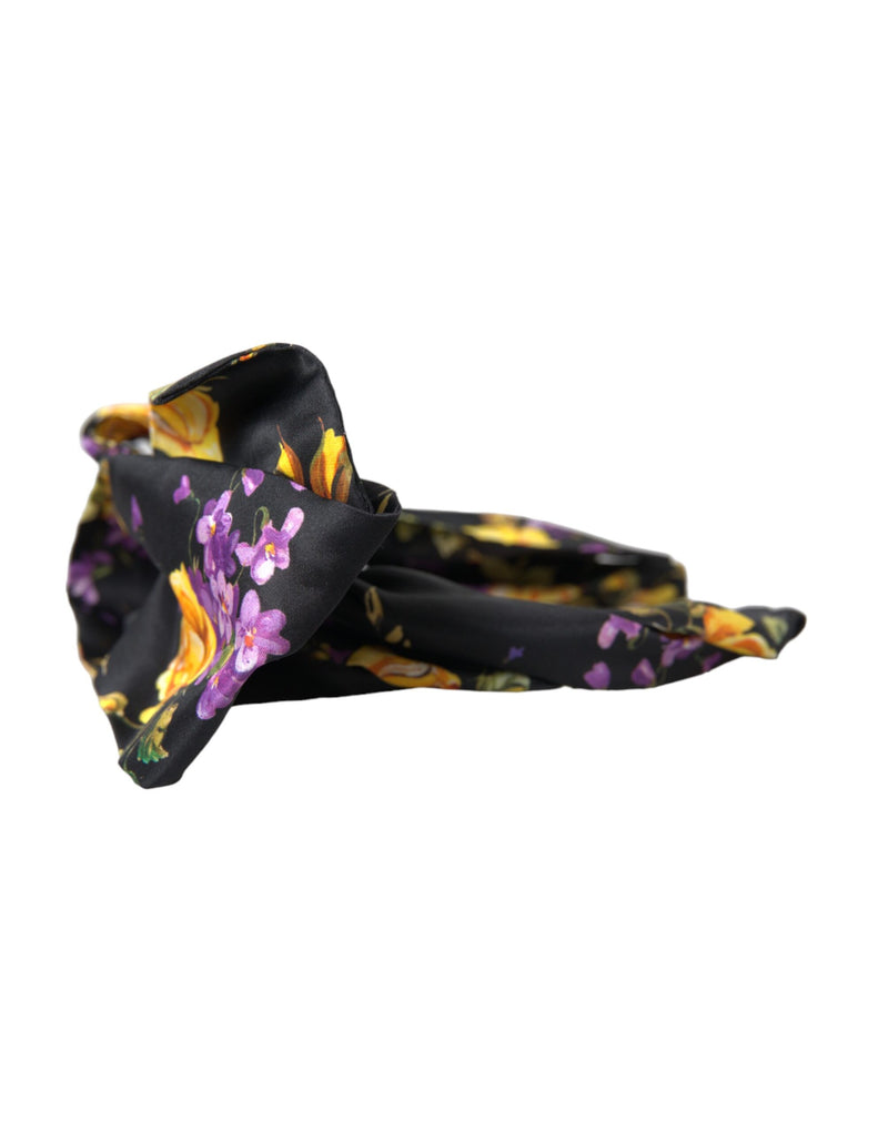 Dolce & Gabbana Black Floral Applique Silk Headband Diadem