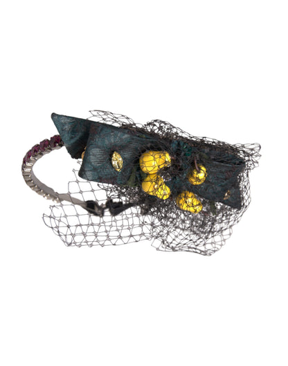 Dolce & Gabbana Zwarte Citroenen Sicilië Paarse Kristallen Net Hoofdband Diadeem