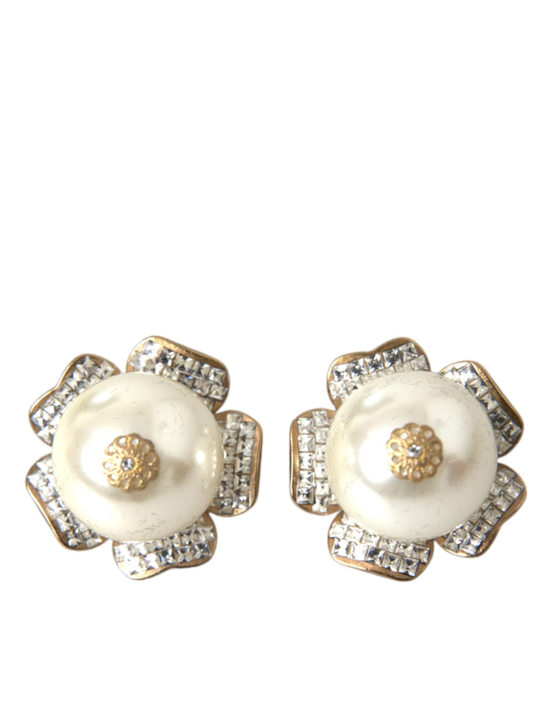 Boucles d'oreilles clip Dolce & Gabbana en fausse perle florale dorée