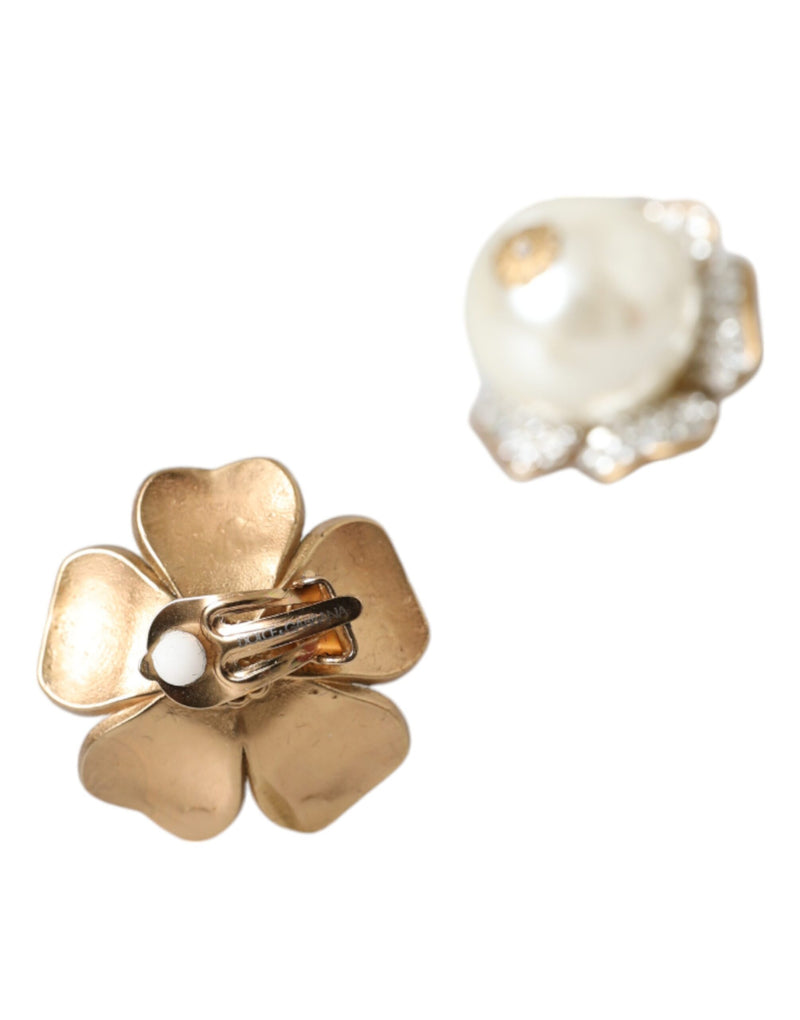 Boucles d'oreilles clip Dolce & Gabbana en fausse perle florale dorée