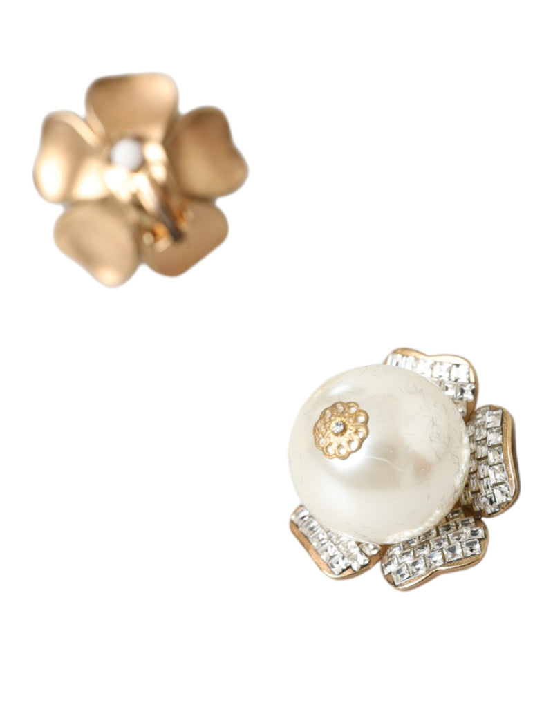 Boucles d'oreilles clip Dolce & Gabbana en fausse perle florale dorée