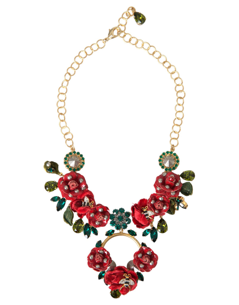 Collier Pendentif en Cristal Rose Pétale en Lien de Laiton Doré Dolce & Gabbana