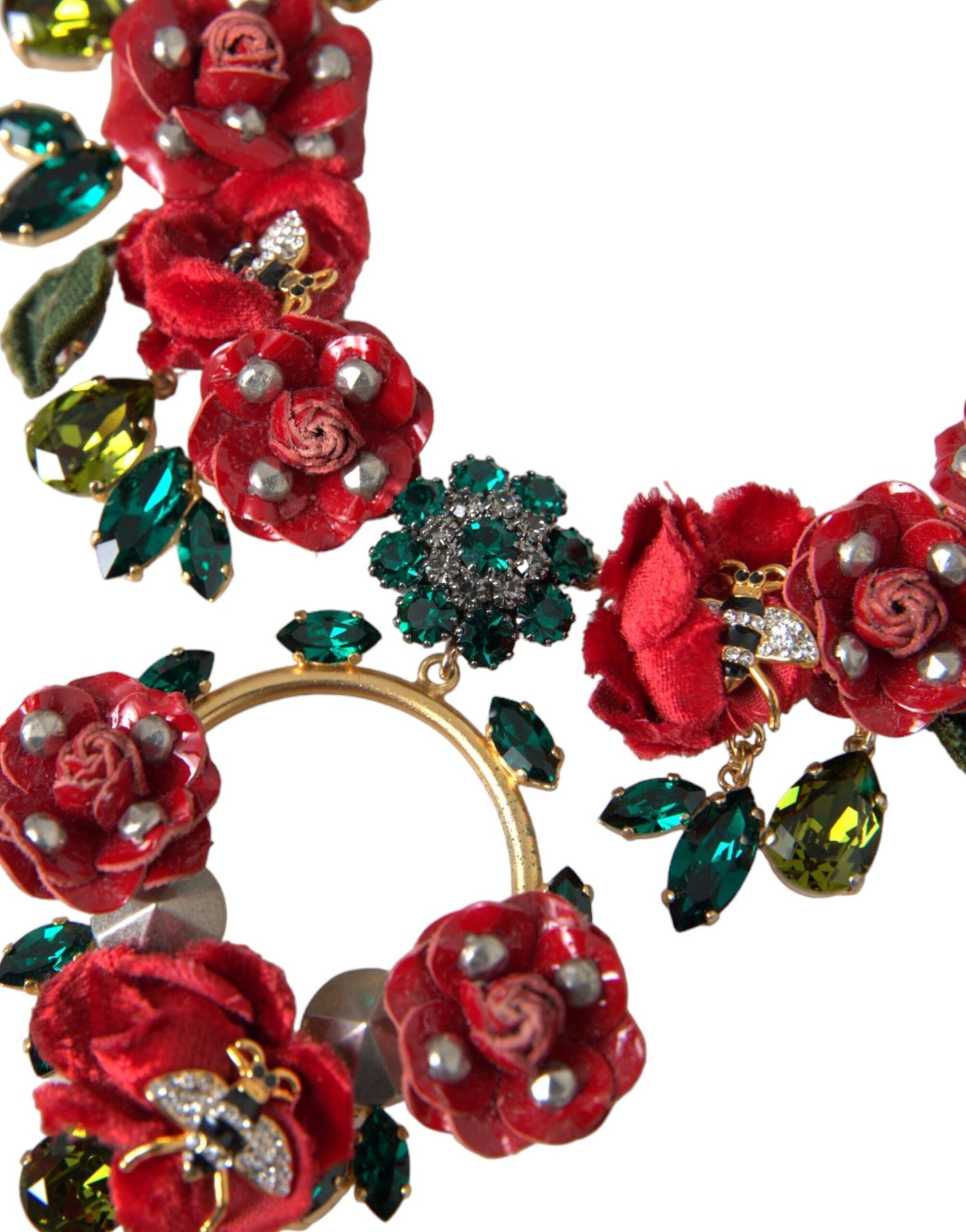Dolce & Gabbana gouden messing schakelketting met rozenblaadjeskristallen hanger