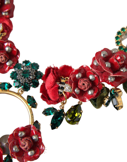 Dolce & Gabbana gouden messing schakelketting met rozenblaadjeskristallen hanger