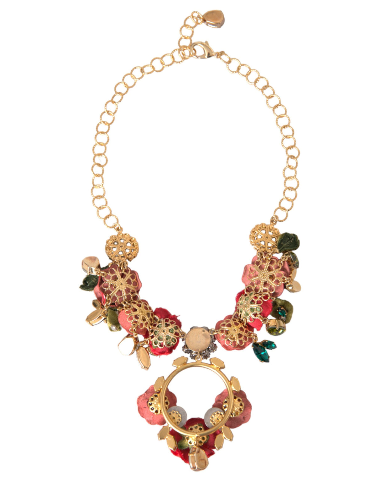 Collier Pendentif en Cristal Rose Pétale en Lien de Laiton Doré Dolce & Gabbana