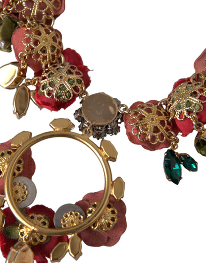 Dolce & Gabbana gouden messing schakelketting met rozenblaadjeskristallen hanger