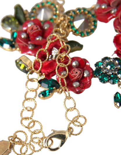 Dolce & Gabbana gouden messing schakelketting met rozenblaadjeskristallen hanger