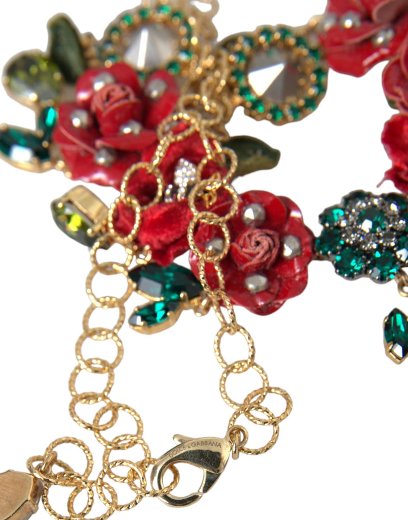 Collier Pendentif en Cristal Rose Pétale en Lien de Laiton Doré Dolce & Gabbana